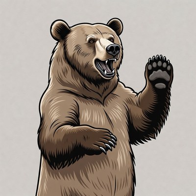 Roaring Grizzly Bear Raising Paw