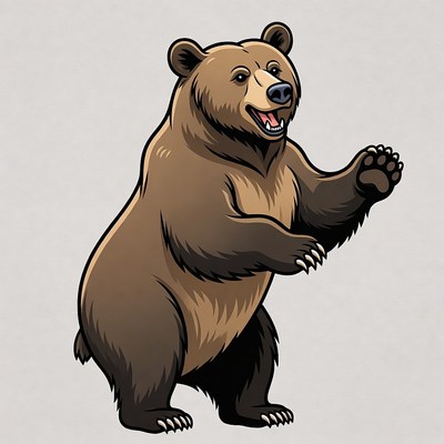 Cartoon Grizzly Bear Waving Happily