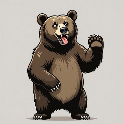 Cartoon Grizzly Bear Waving Tongue Out