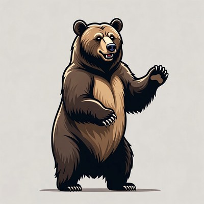 Cartoon Grizzly Bear Waving