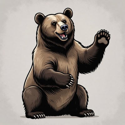 Cartoon bear waving happily