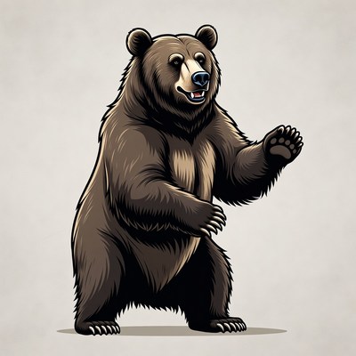 Cartoon Grizzly Bear Waving