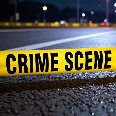 Crime Scene Tape on Night Road