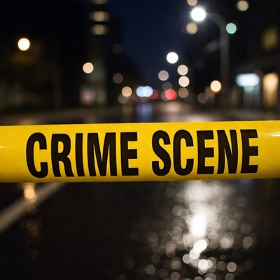 Yellow Crime Scene Tape at Night