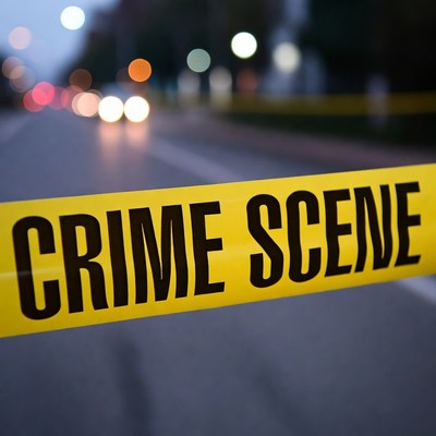 Yellow Crime Scene Tape on Road