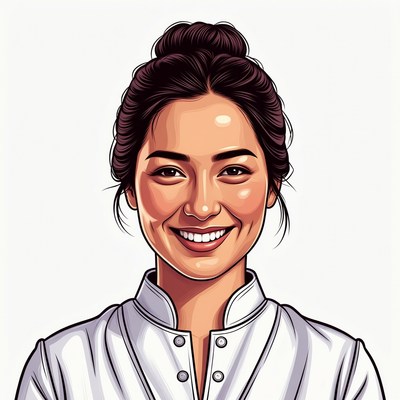 Smiling Asian woman in chef uniform