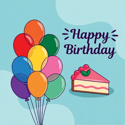 Happy Birthday Balloons and Cake