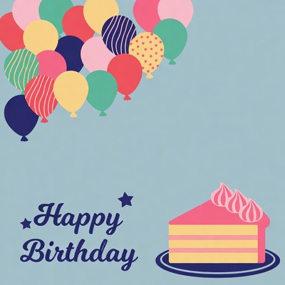 Happy Birthday Balloons and Cake