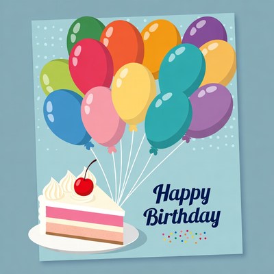 Happy Birthday Cake with Balloons