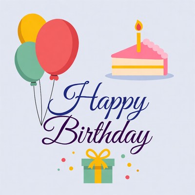 Happy Birthday Clipart with Cake Balloons