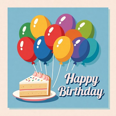 Happy Birthday Cake with Balloons