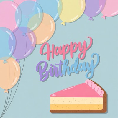 Happy Birthday Balloons and Cake