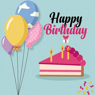 Happy Birthday Balloons and Cake