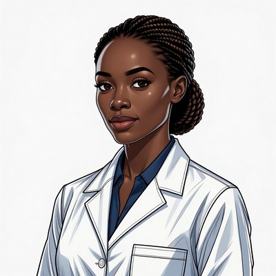 African-American woman in white lab coat