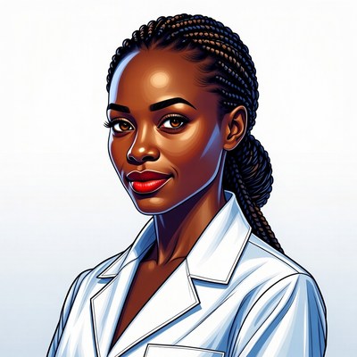African-American woman in white lab coat