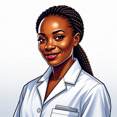African-American woman in white lab coat