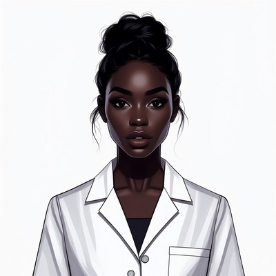 African-American woman in white lab coat