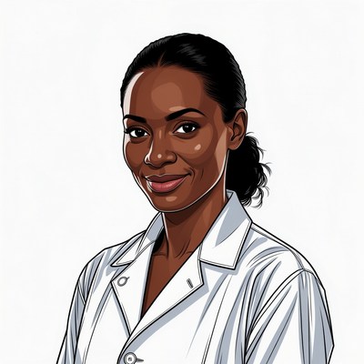 African-American woman in white lab coat
