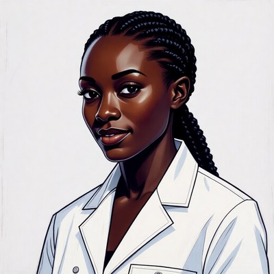 African-American woman in white lab coat