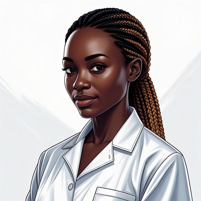 African woman in white lab coat