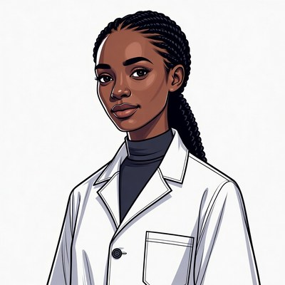 African-American woman in white lab coat
