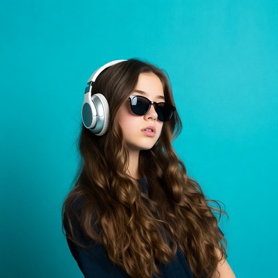 Girl with headphones and sunglasses