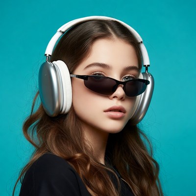 Girl wearing headphones and sunglasses