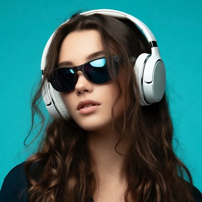 Woman wearing headphones and sunglasses