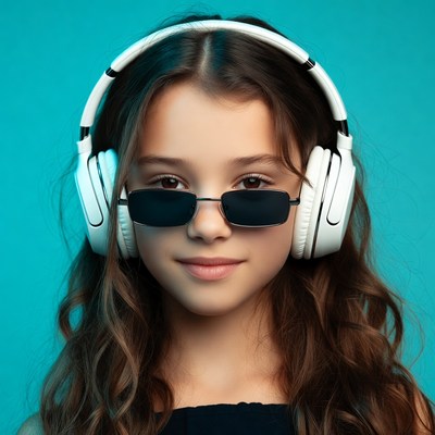 Girl wearing headphones and sunglasses