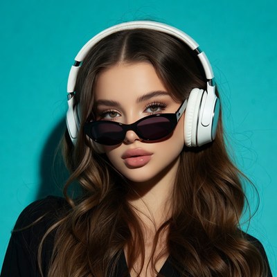 Woman wearing headphones and sunglasses