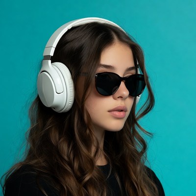 Woman wearing headphones and sunglasses