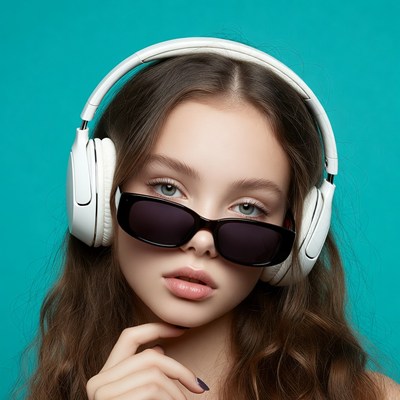 Girl with headphones and sunglasses