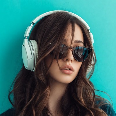 Woman wearing headphones and sunglasses