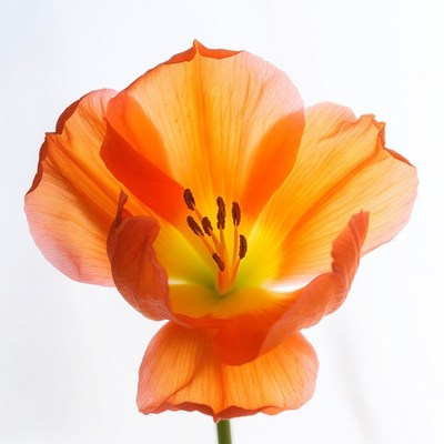 Orange tulip flower on white background