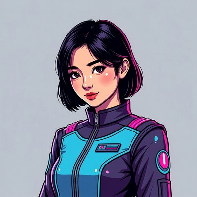 Asian woman in futuristic jacket