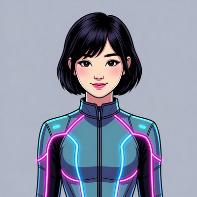 Anime girl in neon futuristic suit