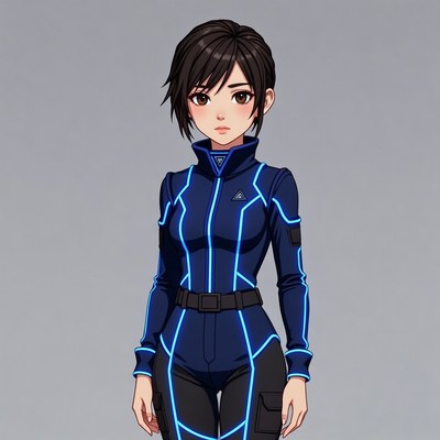 Anime girl in blue futuristic suit