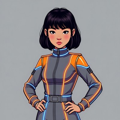 Asian woman in futuristic racing suit