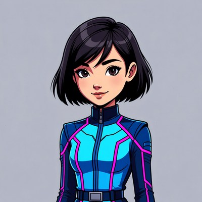 Anime girl in blue futuristic suit