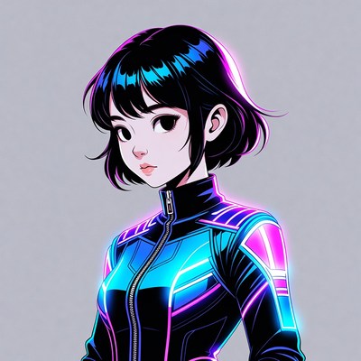 Anime girl in glowing blue jacket