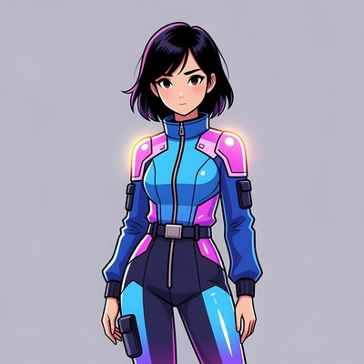 Anime girl in blue futuristic jacket