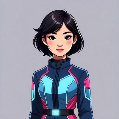 Asian woman in futuristic jacket