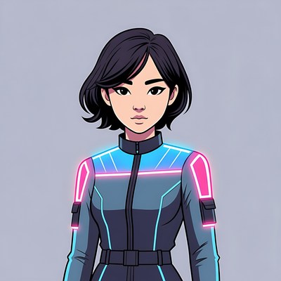 Asian woman in neon cyberpunk jacket