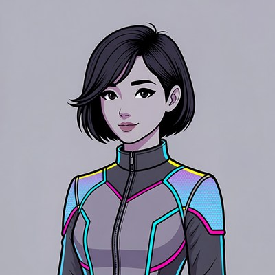 Asian woman in neon cyberpunk jacket