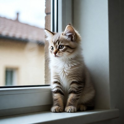 Kitten sitting on windowsill