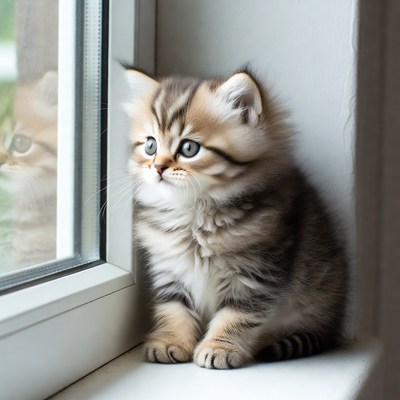 Fluffy Kitten Looking Out Window