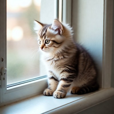 Kitten sitting on windowsill