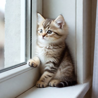 Kitten looking out window