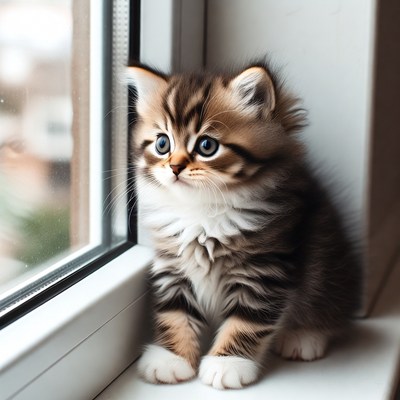 Kitten looking out window