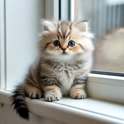 Cute British Shorthair kitten on windowsill